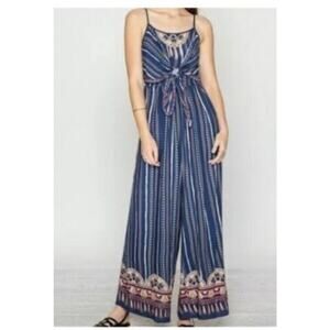 Flying Tomato Jumpsuit Women's Small Sleeveless Wide Leg Tribal Stripe Open Back